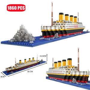 Blöcke 1860PCS Titanic RMS Kreuzfahrtschiff/Boot Piratenschiffe Modell Micro Bausteine Mini Nano Ziegel DIY Kinder Spielzeug für Kinder Geschenke T221101