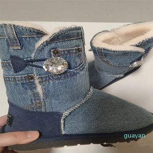 Stiefel Designer-Denim-blaue Schnee-Winter-Baumwollschuhe plus dicke Samtnähte