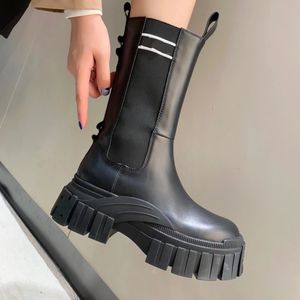 Martin F F Boots Knight Boot Outdoor Bootie Luxuriöses Designer-Mode-Rindsleder High-End-Top-Qualität Schnürsenkel Verstellbare Reißverschlussöffnung Schwarze Damen