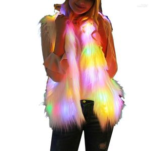 Coletes femininos femininos 2023LED luzes com capuz casacos sintéticos sem mangas inverno feminino oversize colete de pele jaqueta de Natal casaco Outerwear