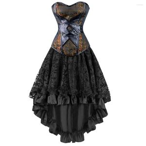 Bustiers korsetter kvinnors sexiga gotiska viktorianska steampunk korsettkl￤nning l￤der ￶verbust och kjolfest midja tr￤nare kostym