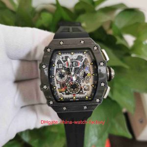 Heiße Artikel Herrenuhr 44 mm x 50 mm RM11-03 Skeleton Carbon Fiber Designeruhren Schwarze Gummibänder Saphir Transparente mechanische automatische Herrenarmbanduhren