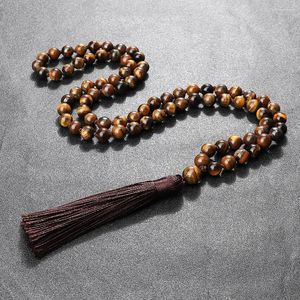 Pendant Necklaces Fashion Tiger Eye Men 8mm Natural Stone Charm Rosary Buddha Beads Necklace For Women Yoga Healing Jewelry Gift