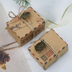 Christmas Decorations 50PCS Vintage Candy Box Kraft Paper Travel Theme Airplane Air Mail Boxes Compass Hanging Year Wedding Party Xmas