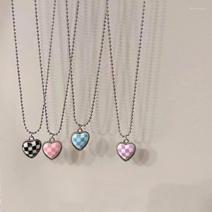 Colares pendentes Y2K Jewelry Heart Candy Color Plaid Colar para Women Metal Metal Vintage Punk Hip Hop Charme 90S Presentes estéticos 2022