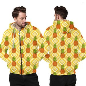 Herren Hoodies OGKB Herren Kapuzenpullover mit Reißverschluss, Wintermantel, Reißverschluss, Früchte, Orange, Ananas, Druck, 3D-Damen, lässig, warm, verdickt