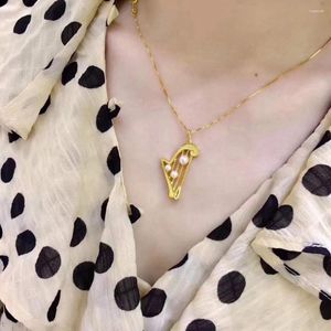 Pendant Necklaces Harp Design Charm Chain With 3-5mm Pearl Jewelry Gifts