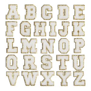 Notions White Letters Sequins Patches Towel Embroidered Alphabet Chenille Sew on Patch for DIY Accessories Applique with Glitter Letter A-Z 8cm