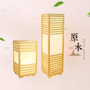 Floor Lamps Japanese Tatami Style Yellow Raw Wood Square LED E27 Table Lamp Or For Living Room Restaurant