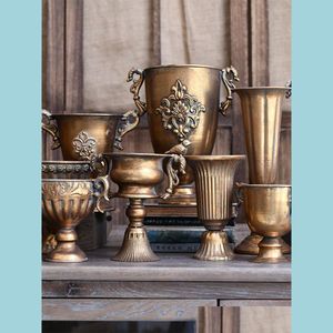 Wazony wazony vintage stary żelazny pokój kwiatowy dom Nordic Decor Golden Sier European Flowers Pot Ploblet Klasyczny dekoracion salon casa 2 dhm9z