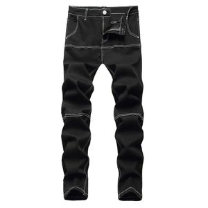 Jeans da uomo Jeans slim in denim elasticizzato nero da uomo Pantaloni patchwork con colori a contrasto Pantaloni streetwear T221102