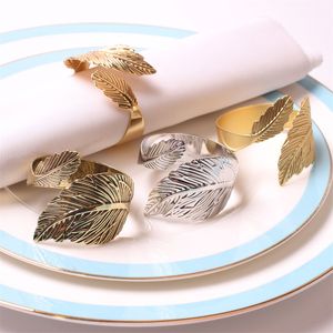 Electroplated Antique Gold Leaf Napkin Ring Feather Napkin Buckle Vintage Leaves Tissue Rings Fall Festival Party Table Decor