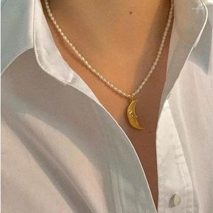 Pendanthalsband Minar Natural Freshwater Pearls Chain Crescent Moon Necklace For Women Chic Gold Elegant Bohemian Chokers 2022