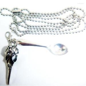 Chains Bird Skull Mini Tea Snuff Spoon Pendant Necklace For Women Pizza Skeleton Badminton Racket Choker Gift Bijoux Jewelry