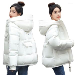 Женские траншеи модные корейская версия вниз хлопковая куртка женская женщина 2022 Осенняя зима добавить густые свободные дамы с капюшоном с капюшоном Парка