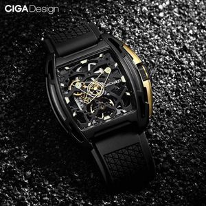 Wristwatches CIGA Design Watch Z Series Skeleton Mechanical Wristwatch Sapphhire Crystal Glass Stainless Steel Case Silicone Strap Unis236b