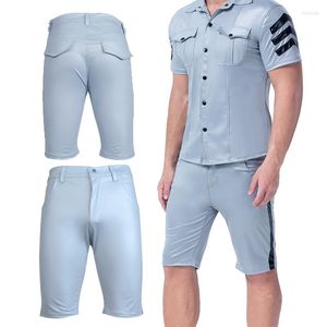 Herren-Shorts, glänzend, sexy, blau, Boxershorts, Lackleder, langes Bein, kurze Höschen, Nachtclub