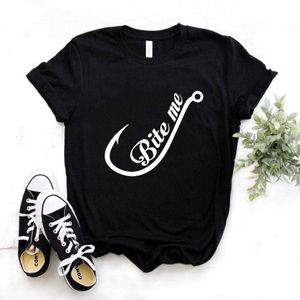 Bite Me Fishing Magliette Stampa Donna Casual Divertente Camicia Lady Yong Girl Top Tee R178