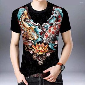 Camisetas masculinas de verão masculino de camiseta de mangas curtas frescas masculinas Trendy Top-Match Top Casual Chinese estilo 3D Dragão zodíaco e estampa de gado