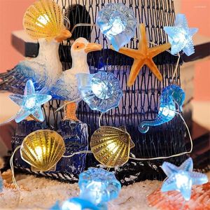 Strings Beach Aquarium Sea Starfish Giant Clam Fairy Lights Stringa di vita marina a tema oceanico a batteria per la festa di Natale