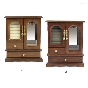 Sacchetti per gioielli Y51E Scatola portaoggetti vintage in legno Cassetti multistrato Organizzatore per trucchi Chiave Accessori per desktop da ufficio e cucina