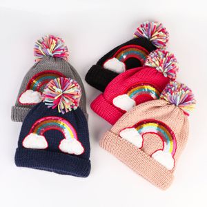 Nya barns stickade hatt vinter varm regnb￥ge broderad baby ullhatt