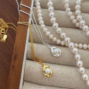 Chains Elegant Real 925 Sterling Silver Necklaces For Women Jewelry On The Neck Imitation Pearl Pendent Necklace Woman Gifts