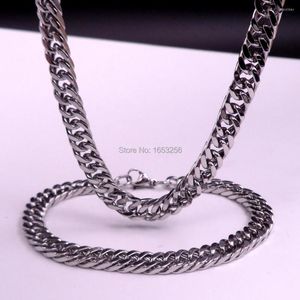 Серьги ожерелья устанавливают один широкий 4 мм/7 мм полированная двойная связь с цепочкой звена браслет из нержавеющей стали. Женщины мужская мода