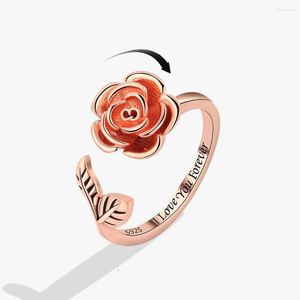 Wedding Rings Jisensp Women Open Rose Flower Finger Fidget Spinner Rotate Freely Spinning Anti Stress Accessories Jewelry