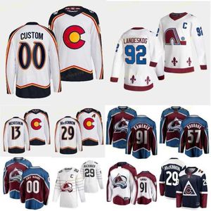 Avalanche personalizada Cale Makar 2022 Jersey retro retro Colorado Darcy Kuemper Gabriel Landeskog Nathan Mackinnon Nazem Kadri Lehkonen Erik Jo