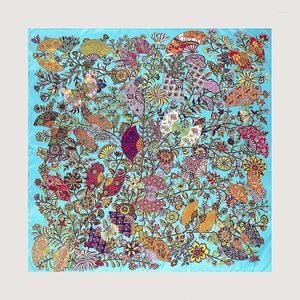 Scarves 130X130 Cm Silk Square Scarf For Women Twill Weave Floral Print Head Female Foulard Shaw Wraps Beach Cover Up