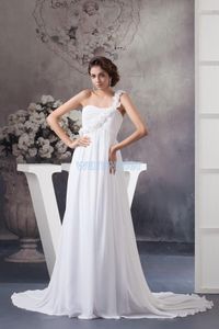 웨딩 드레스 2022 디자인 형식 가운 바닥 길이 1 어깨 작은 기차 맞춤형 크기/컬러 흰색 쉬폰 드레스