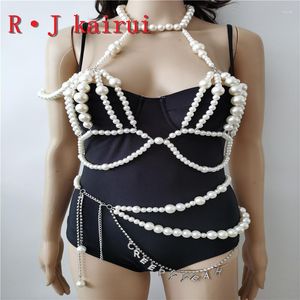 Chains RJPE23 Asymmetrical Imitation Pearls Neck Bra Body Jewelry Unique Rhinestone Numbers Belly Top Costume