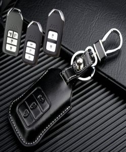 Läderbilsnyckelfodral för Honda HRV CRV Crosstour Accord Odyssey Smart Remote Keyless Key Case Holder Accessories1655085