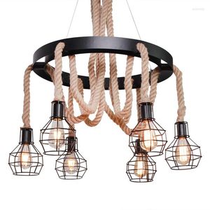 Żyrandole retro lina żelaza dzielnica kreatywna jadalnia sklep odzieżowy Lotf American Industrial Droplight Circular HangLampen