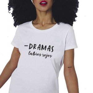 Dramas labios rojos röda tee läppar roliga spanska t-shirts kvinnor topp ropa mujer