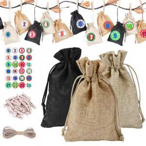 Decorações de Natal Diyadvent Calendário Countdown1-24 Números Bagcandy Sacos de Armazenamento Bolsas de Armazenamento Decoração Pendurada Pendurado Pequena Bolsa