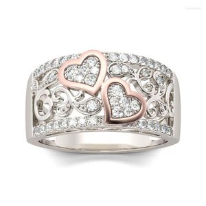 Anéis de casamento rosa ouro rosa cúbico zircônia anel de tendência anel de moda amantes de jóias presentes bonitos para casais bandas