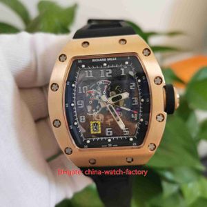 Itens quentes masculinos assistem de alta qualidade 42 mm x 50mm RM11-01-AG 11 Esqueleto 18K Rose Gold Sport Watches Bandos de borracha transparentes mecânicos automáticos