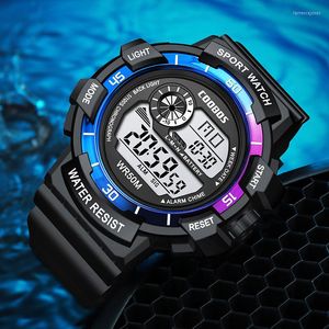 Wristwatches 30M Waterproof Digital Watch For Men 2022 Sports Electronic LED Wristwatch Fashion Casual Blue Purple Men's Clock Relojes