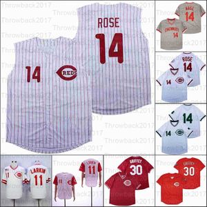 Retro Baseball 1969 1976 and 1990 Home Jersey 14 ROSE 11 LARKIN 30 GRIFFEY