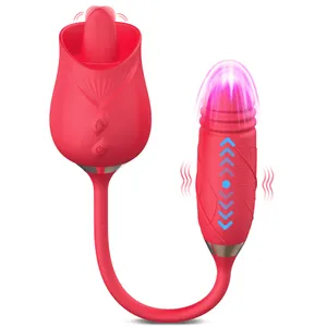 Rosenform doppelköpfige Vagina saugen teleskopische Vibrator Nippelsauger Oral Licking Clitoris Stimulation Sextoy für Frauen