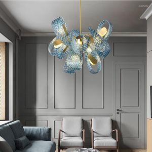 Chandeliers Luxury Copper Chandelier For Home Decoration Lighting Blue Personality LED Restaurant French Glass Lamps