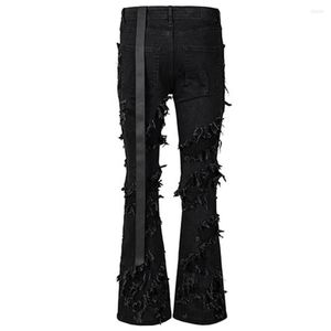 Dżinsy męskie Fashed Flear Men's Ranted Notherded Streetwear Black Denim Spods Długie wstążki Trend Man294z