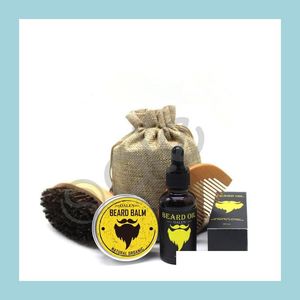 St￤ller in Kits Men Mustasch Cream Beard Oil Kit med br￶dkam Brush Storage Bag Hair Combs 5st/Set Borstes 3Sets Drop Delivery 2022 DHK8Y