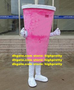 Burly Mascot Costume Pink Beverage Cup Läskdrycker Mugg Tumblerful Glass Tecknad karaktär Mascotte Vuxna Vita byxor Nr.