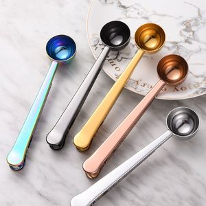 Two in one Stainless Steel Coffee Spoon Sealing Clip Kitchen Gold Accessories Recipient Cafe Expresso Cucharilla Decoration RRA492