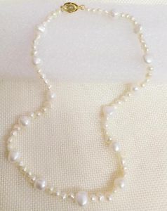 Chains 9mm 4mm White Baroque Flat Pearl Mixed Necklace 925 Gold Clasp Real Natural Freshwater Women Jewelry 43cm 40cm 17''