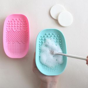 Makeup Borstes 1pc Silikonborste renare fodral SOAP Box Form Tv￤tthandskar Handy Models Pad Wash Scrubber Board Cleaning Mat Hand Tool