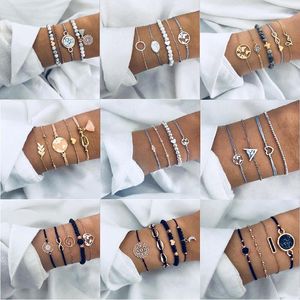 L￤nkarmband 1 Set Bohemian Armband f￶r kvinnor Fashion Vintage Heart Compass P￤rlor Kedjor Bangle smycken